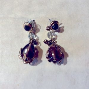 NWOT. Post Glass Beaded Crystal Dangle Earrings